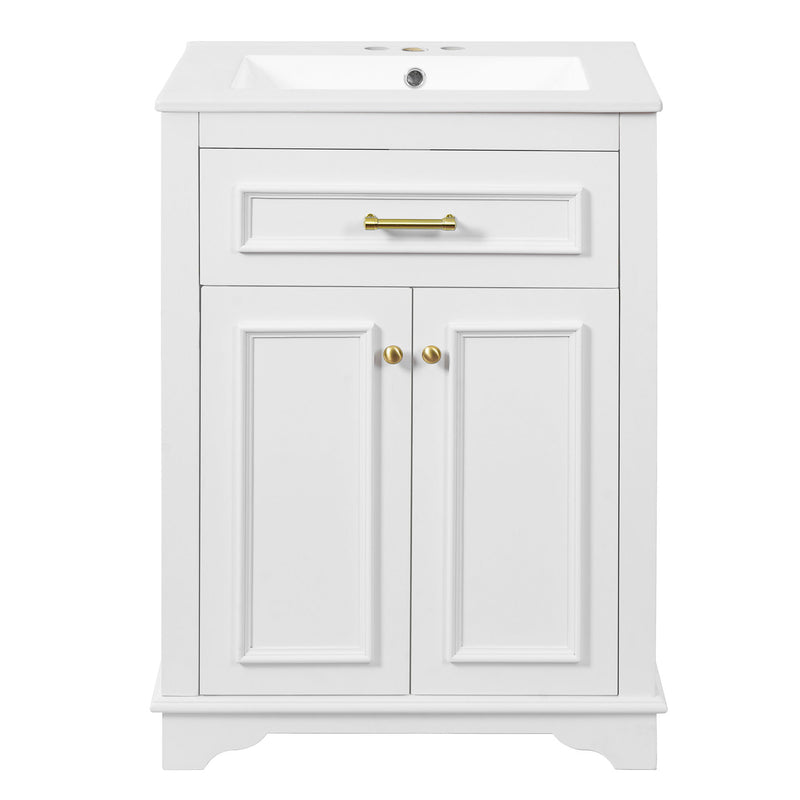 Bathroom Vanity With Integrated Sink, 2 Door Cabinet With Tip Out Drawer, Rectangular Design