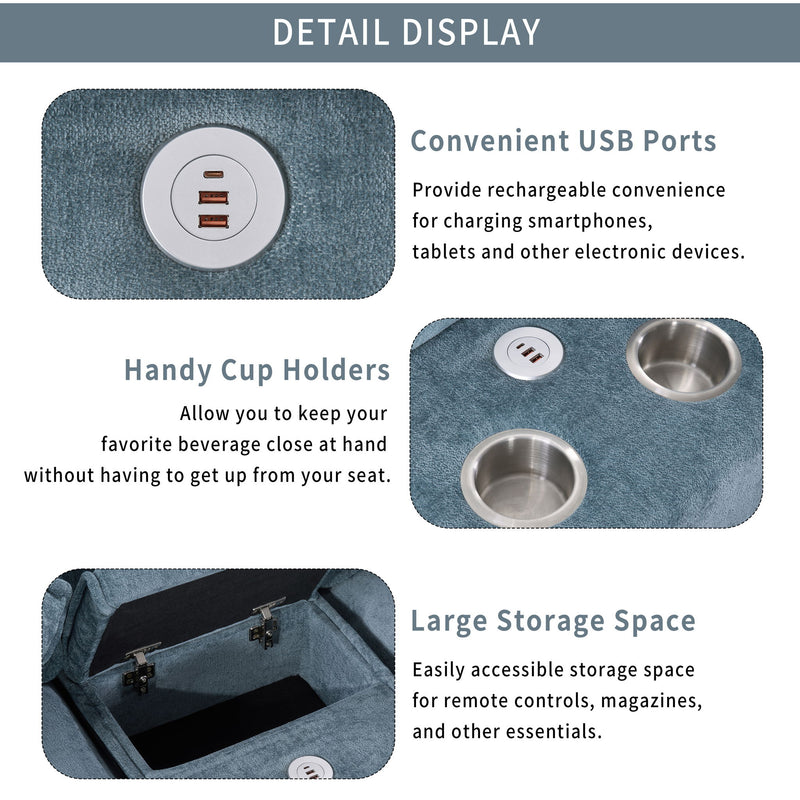 Modern Sectional Sofa With Removable Ottomans, USB Ports