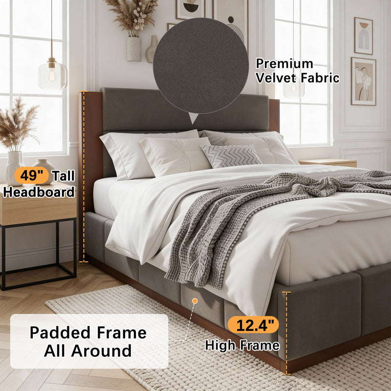 Modern Upholstered Platform Bed With Extended Headboard