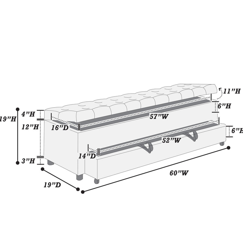 Storage Ottoman With Tufted Seat And Underseat Drawer