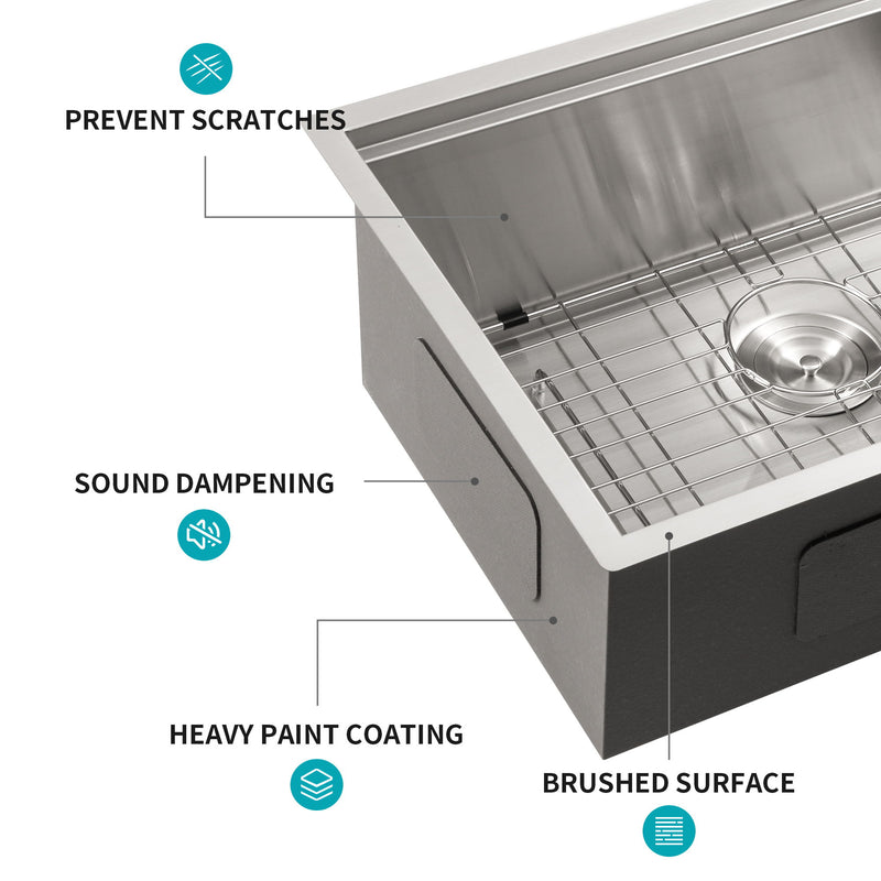 Premium Single Bowl Undermount Workstation Kitchen Sink With Accessories, Finish, 16 Gauge Stainless Steel - Brushed Nickel