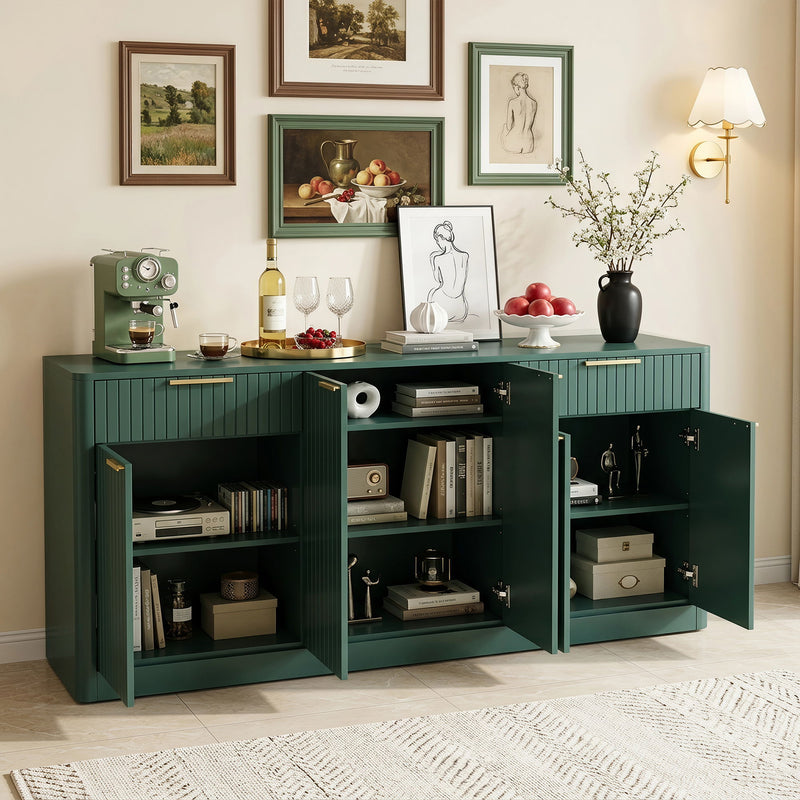 Large Fluted Buffet Sideboard, Wine Bar Storage Cabinet With 6 Doors & 2 Drawers