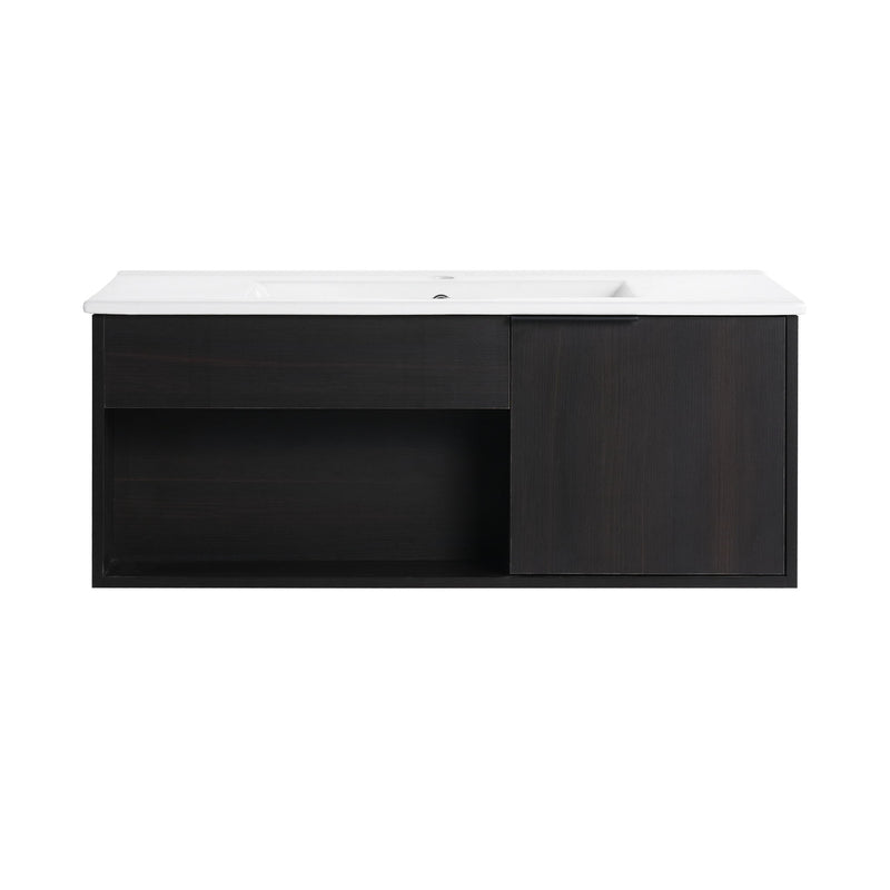 Wall Mounted Floating Bathroom Vanity With Open Shelf & Soft Close Door