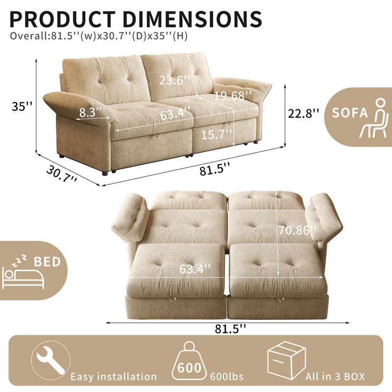 Sofa Bed, 2 In 1 Design For Living Rooms