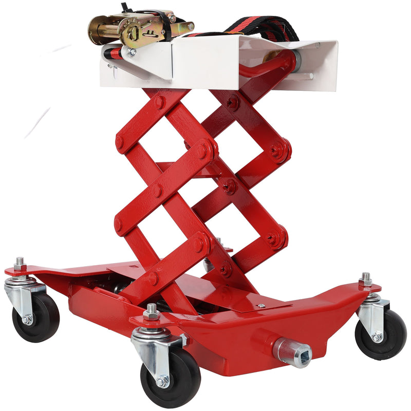 Heavy Duty Low Lift Transmission Jack With Nylon Safety Strap For Small Vehicles - Red