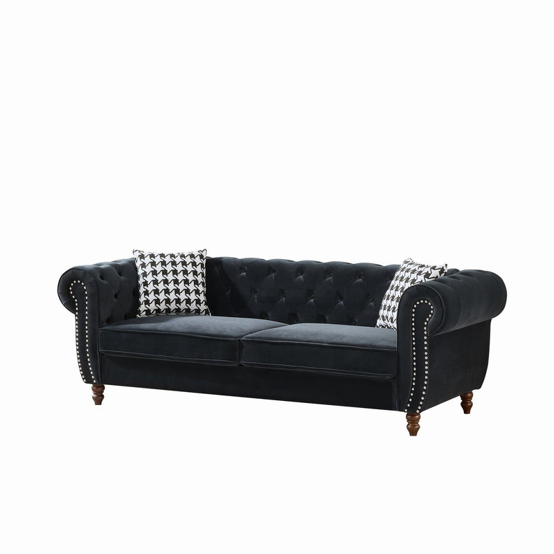 Chesterfield Upholstery Fabric Sofa With Roll Armrest & Nailhead