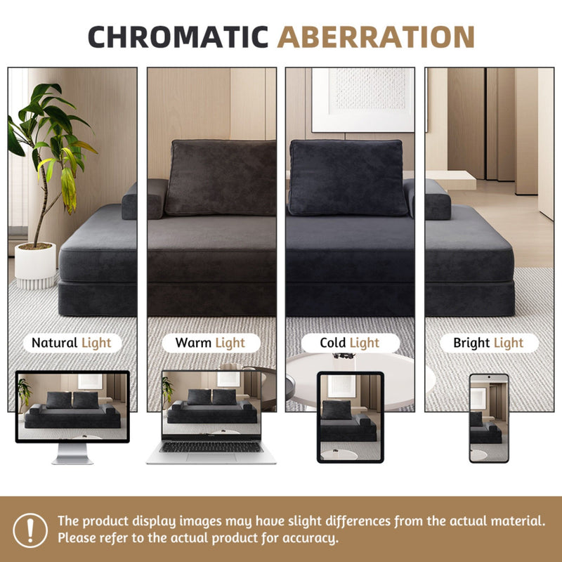 Multifunctional Convertible Sofa Bed With 2 Tumbler Backrests And 2 Pillows, Deep Seat Couch