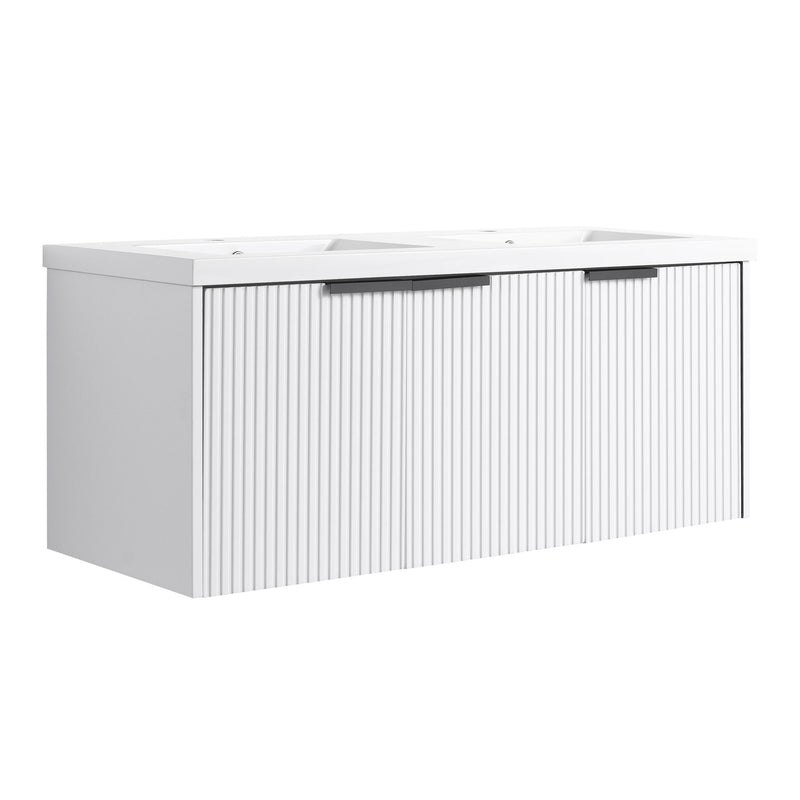 Contemporary Wall Mounted Bathroom Vanity With Resin Double Sink