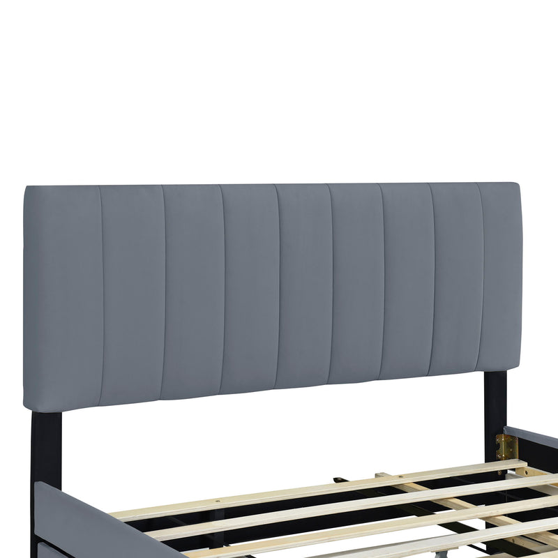 Platform UpholsteredBed With 2 Drawers And Twin Long Trundle