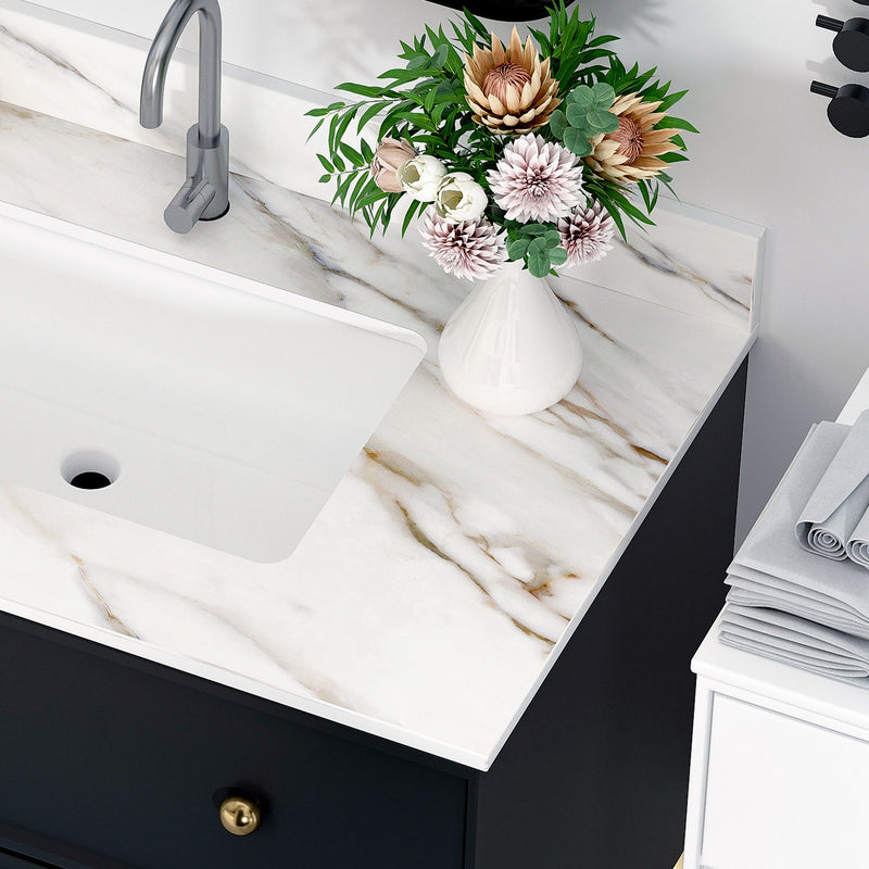 Elegant Vanity Top With Undermount Sink And Backsplash, Sintered Stone