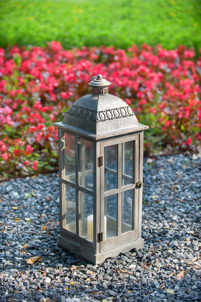 Wooden Candle Lantern Decorative, Hurricane Lantern Holder Decor For Indoor Outdoor, Home Garden Wedding - Gray