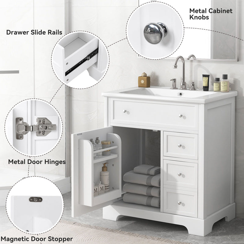 Bathroom Vanity With Sink Top, Cabinet With Door And 2 Drawers - White