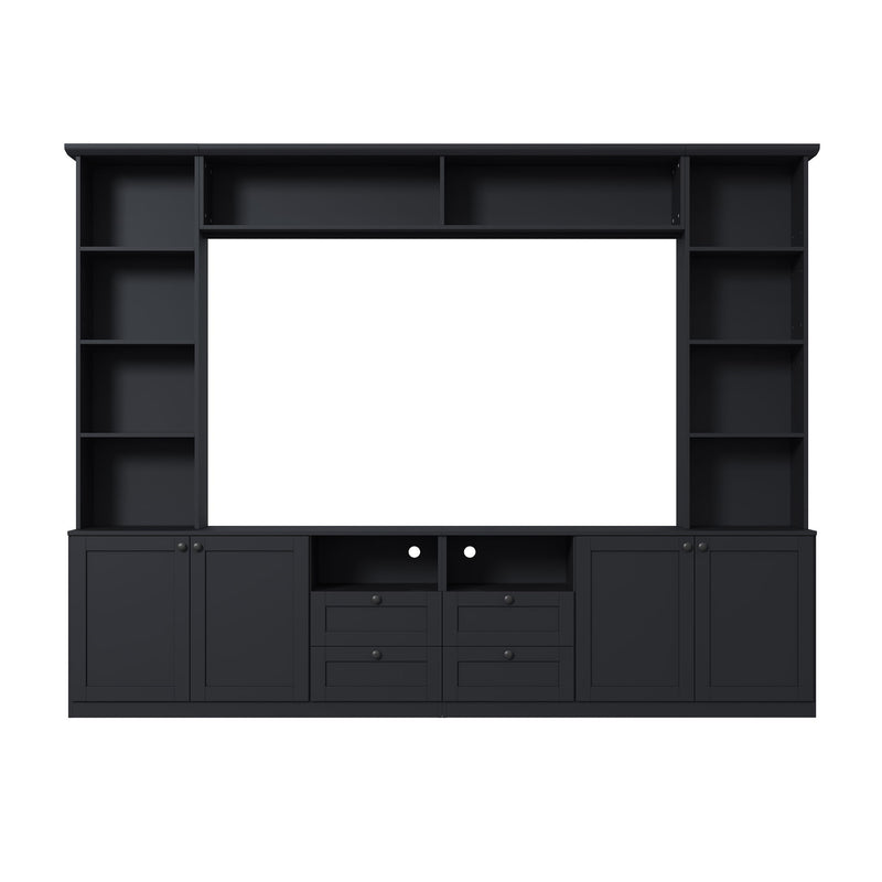 Farmhouse Elegant Entertainment Center Wall Unit With 4 Drawers