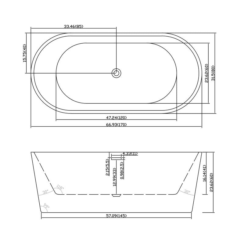 Gloss Freestanding Bathtub With Drain, Stand Alone Soaking Tub