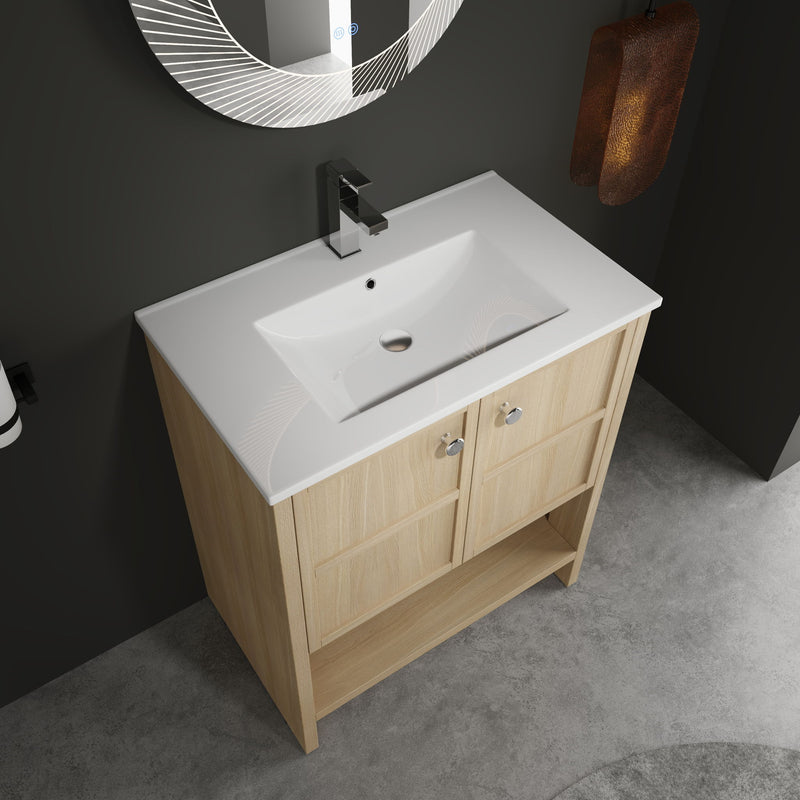Modern Freestanding Bathroom Vanity With Ceramic Sink And Soft Closing Doors