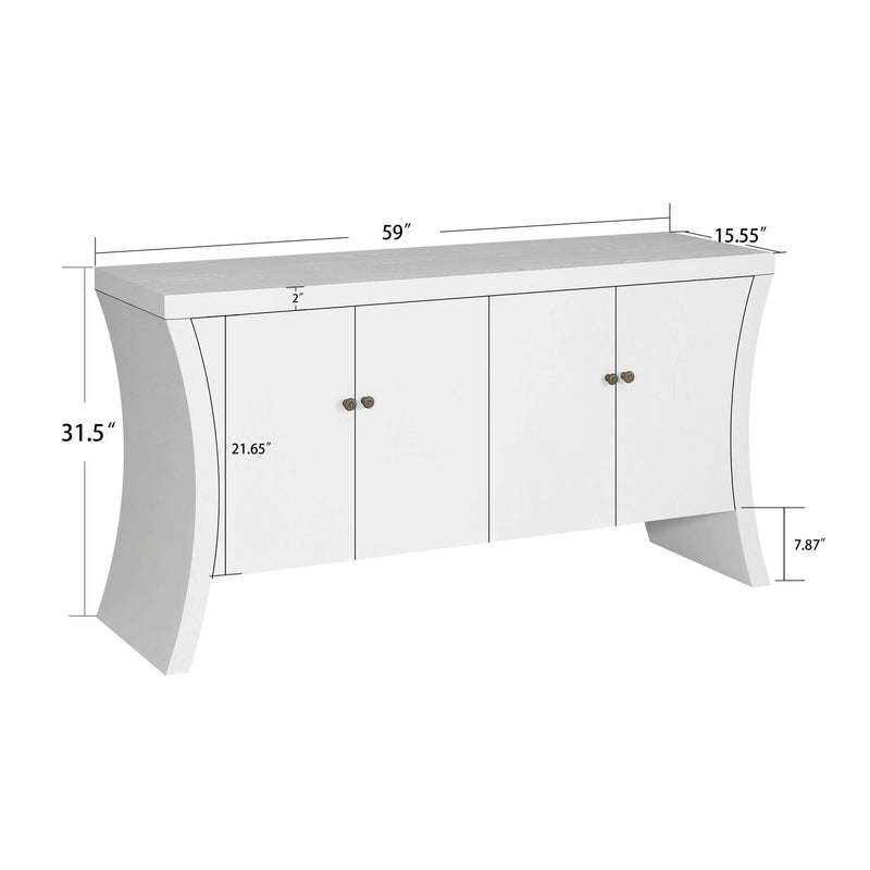 Refined Industrial 4 Door Credenza With Arc Legs & Clasps