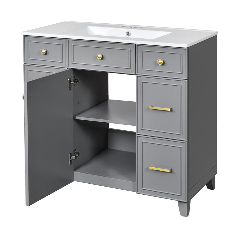 Bathroom Vanity With Ceramic Sink, Soft Close Doors, Adjustable Shelves