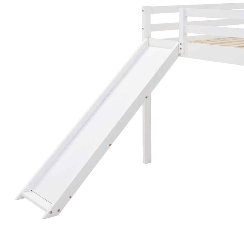Full Loft Bed With Slide, Multifunctional Design - White