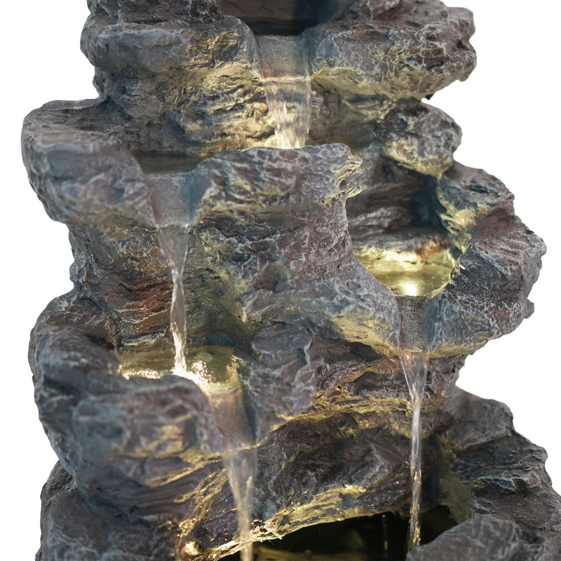 Concrete Rock Waterfall Fountain With LED Lights, Outdoor Garden Decor