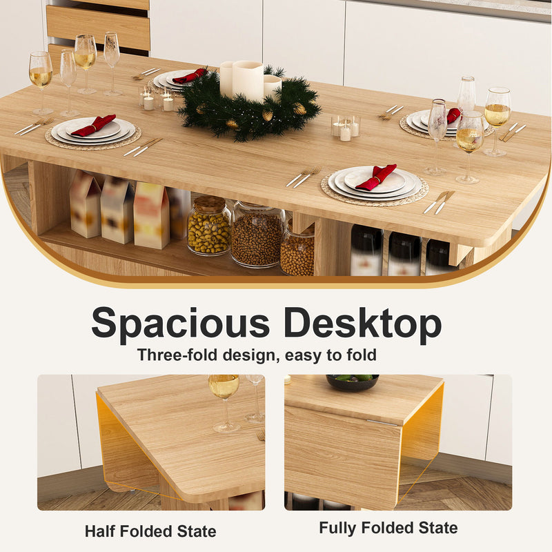 Multi Functional Folding Table With Storage Shelves And Wheels