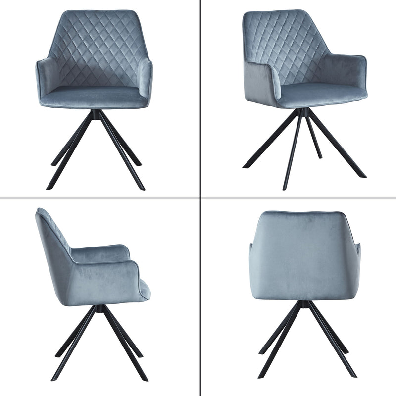 Modern Desk Chair No Wheel, Ergonomic Office Chair Home Office Upholstered Chair, Computer Chair For Bedroom, Reception Room, Living Room With Metal Legs - Blue