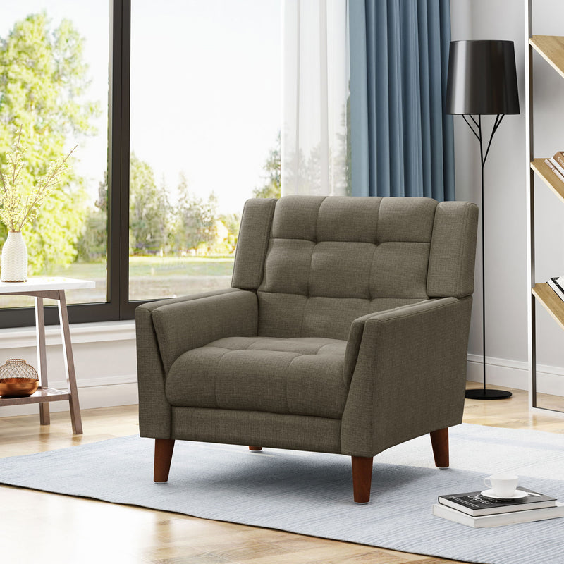 Upholstered Armchair With Button Tufting And Tapered Legs - Mocha