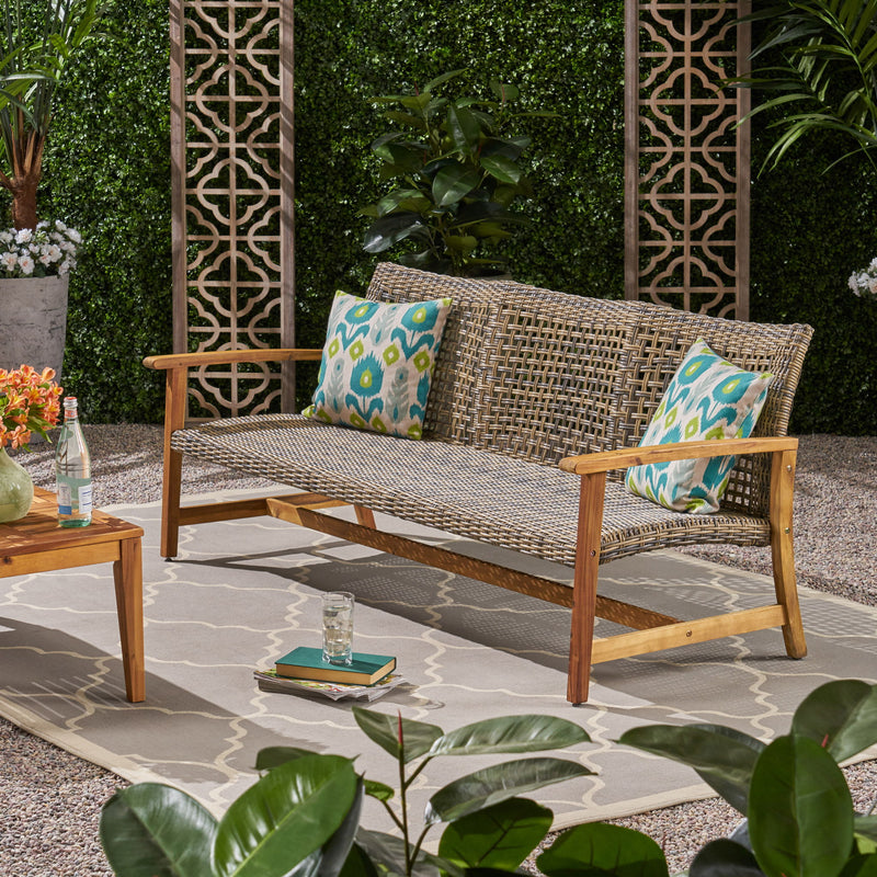 Outdoor 3 Seater Sofa With Rattan Cover - Natural / Gray