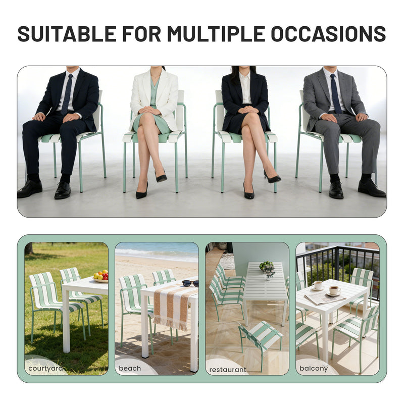 Single Chairs With Color Blocking Design (Set of 4) - Haze Green / White