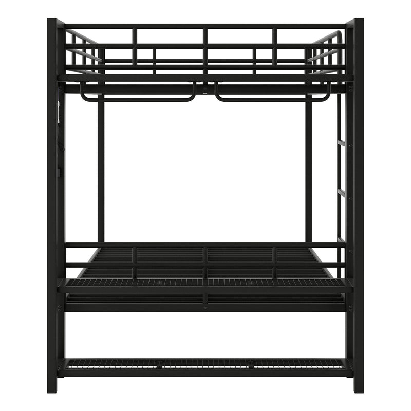 Bunk Bed With Storage Shelves, Clothes Hooks, LED Light