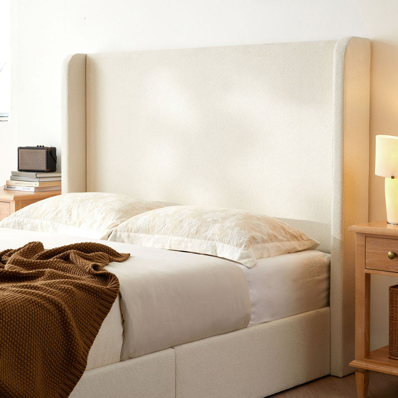 Carmen - King Size Upholstered Wingback Bed - Ivory