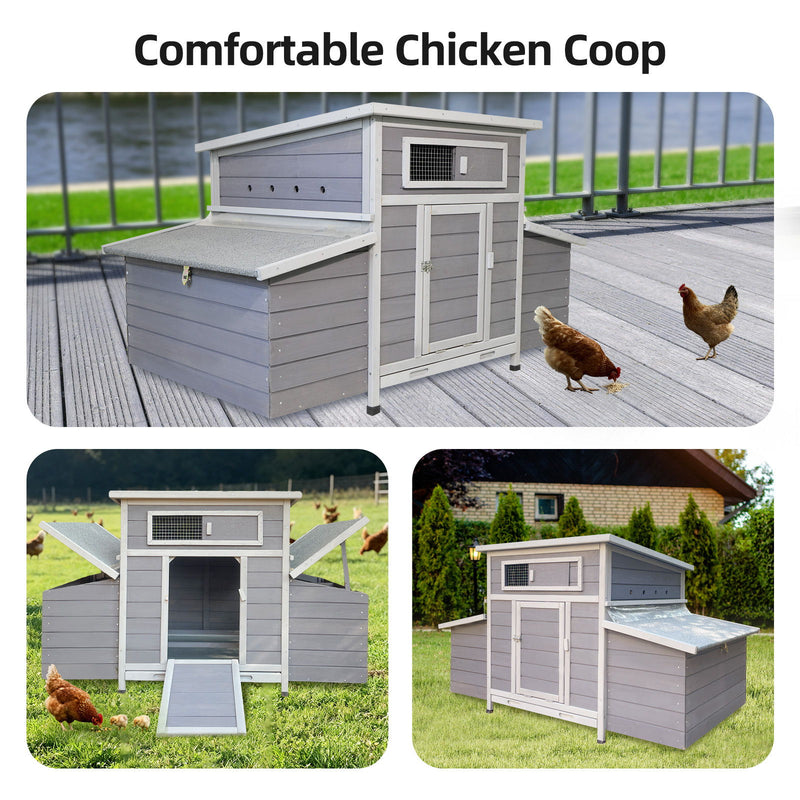 Chicken Coop, Large Outdoor Hen House With Run And Nesting Box Poultry Cage, Rabbit Hutch - Grayish Purple