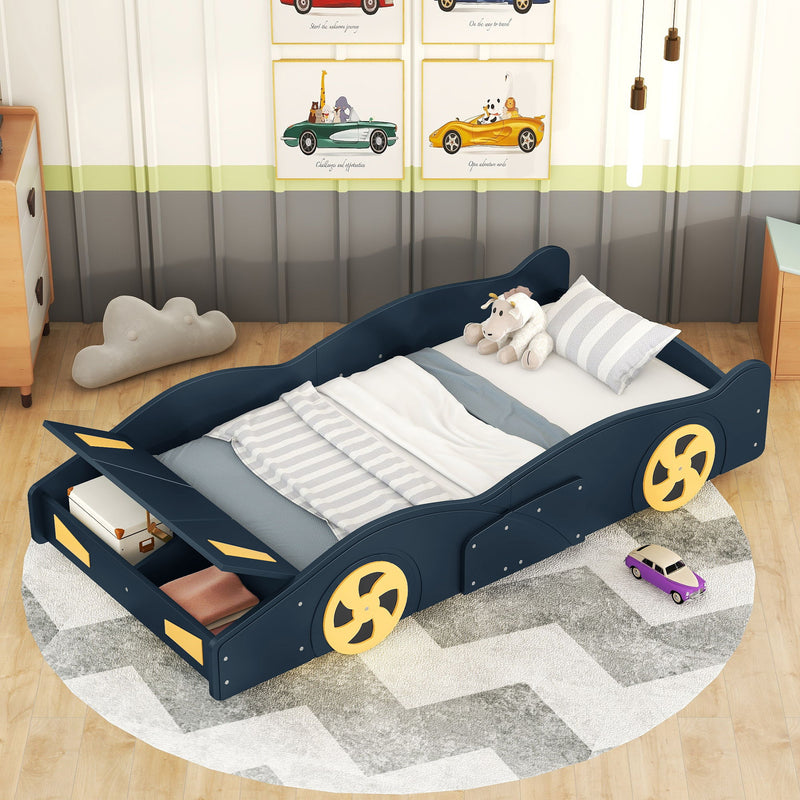 Race Car Shaped Platform Bed With Wheels And Storage