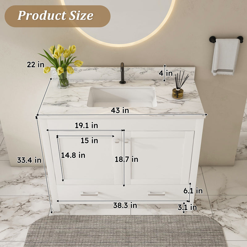 43" Bathroom Vanity, Multi Functional Cabinet - White