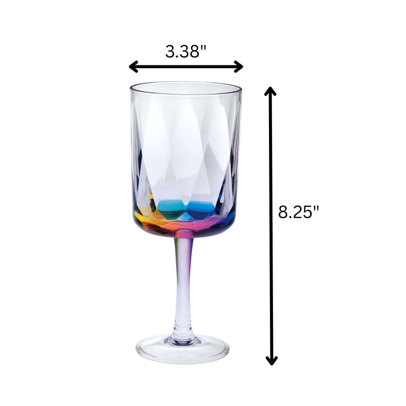 Leadingware Rainbow Diamond Plastic Wine Glasses (Set of 4), Unbreakable Bpa Free Acrylic, 16Oz - Clear