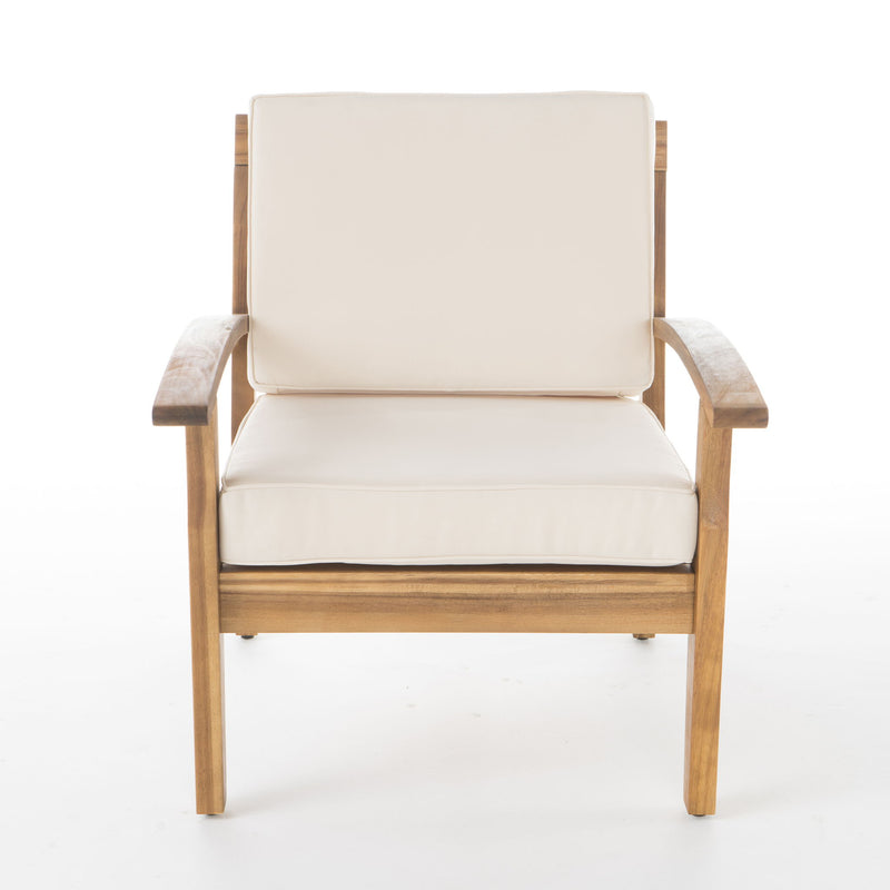 Outdoor Club Chair With Cushion And Acacia Wood Frame - Teak
