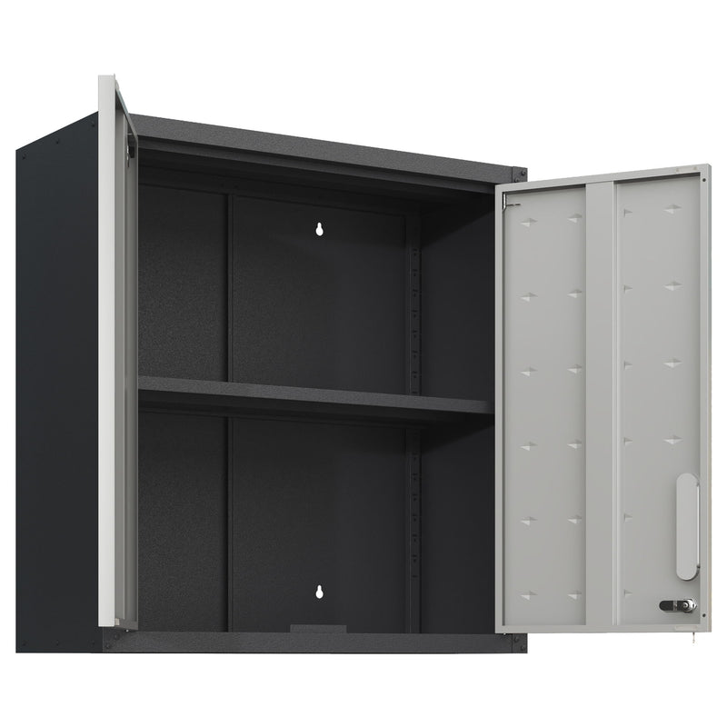 Metal Wall Mounted Tool Storage Cabinet With 2 Locking Doors, Adjustable Shelf, And Drawer