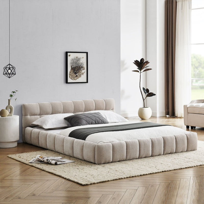 Modern Platform Bed Frame With Thick Fabric