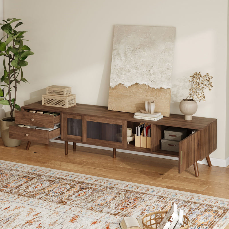 76" TV Stand, Entertainment Center With Storage Cabinets, TV Media Console Table For Living Room - Natural