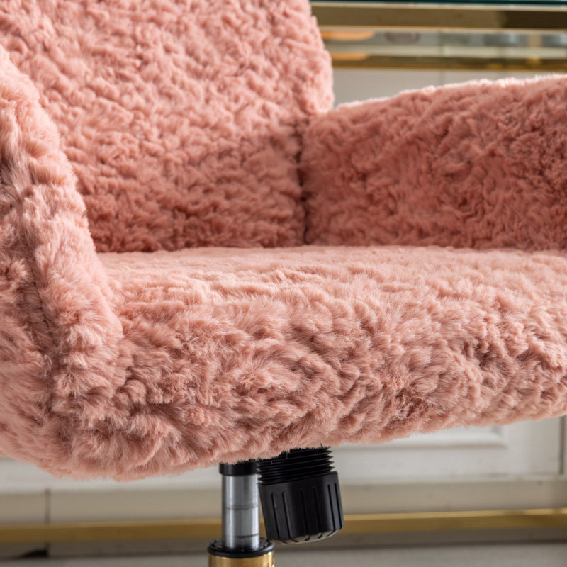 Office Chair, Artificial Rabbit Hair Home Office Chair With Metal Base, Adjustable Desk Chair Swivel Office Chair, Vanity Chair