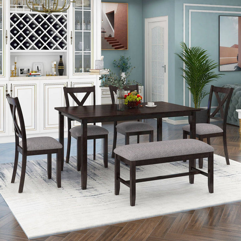 6 Piece Rectangular Dining Table Set With 4 Chairs And Bench