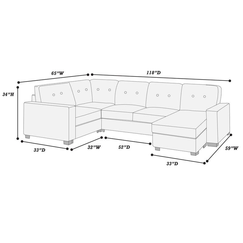 U - Sectional Sofa Upholstered LAF / RAF Chaise With Armless Loveseat And Chairs - Light Brown
