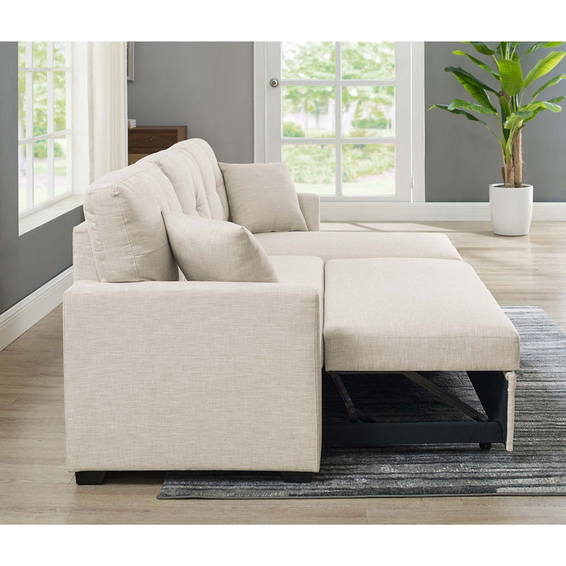 Upholstered Sectional & Pull Out Bed And Chaise Storage - Almond