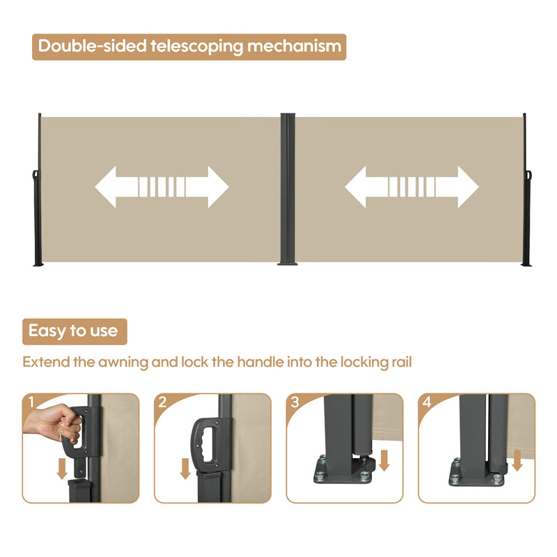 Retractable Side Awning, Waterproof And UV Resistant, Privacy Screen For Patio