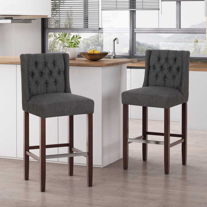 Solstara - Upholstered Dining Barstool With Button Tufted And Wing Back