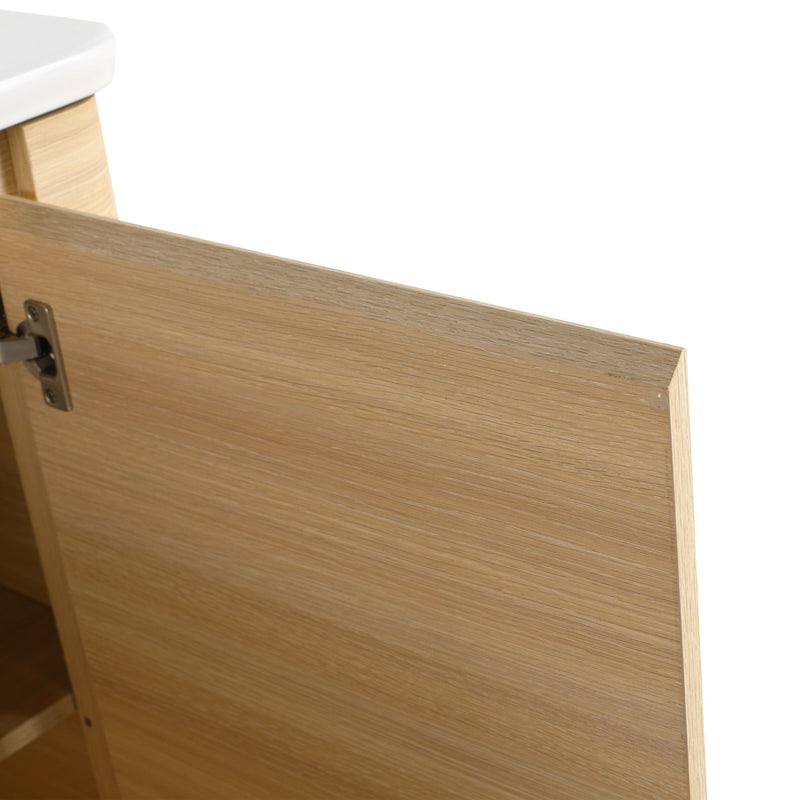 92" Freestanding Bathroom Vanity With Sink, 1 Small Storage Cabinet, Soft Close Door - Ameican White Oak