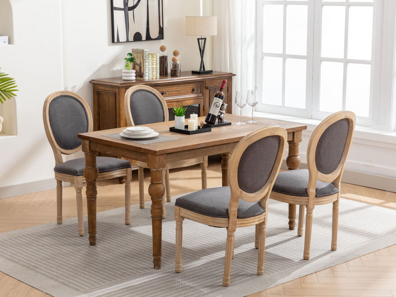 French Style Solid Wood Frame Antique Painting Fabric Back Dining Chair (Set of 2)