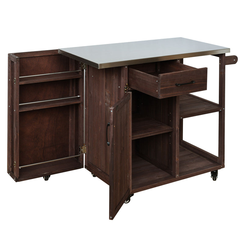 Outdoor Kitchen Island Prep Station With Lockable Wheels, Ample Storage, Towel & Spice Racks