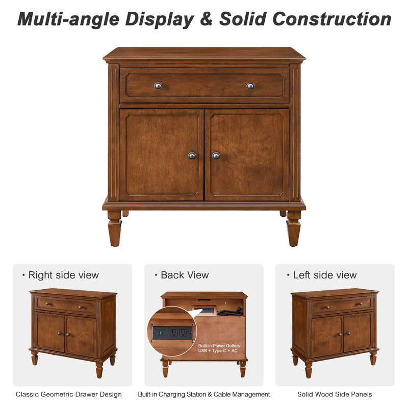 Nightstand With Charging Station Bedside Table With Drawer And Double Door Storage