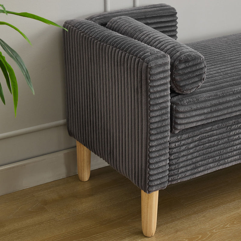 Upholstered Flip Top Storage Bench, Armrests & Backrest For Bedroom - Charcoal