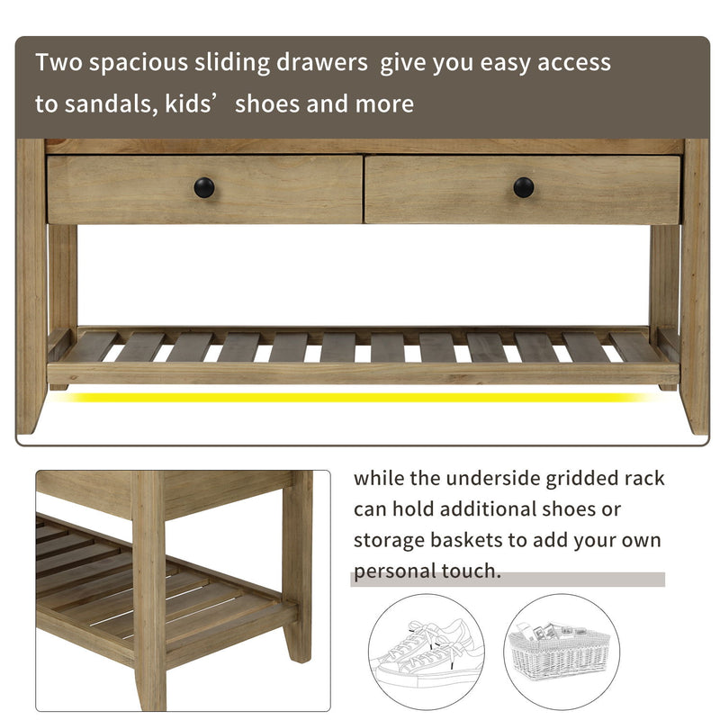 Shoe Rack With Cushioned Seat And Drawers Multipurpose Entryway Storage Bench Wash - Gray Wash